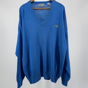 Vintage Aureus Mens Blue Pullover V-Neck Knit Sweater Cotton Blend‎ Size XL